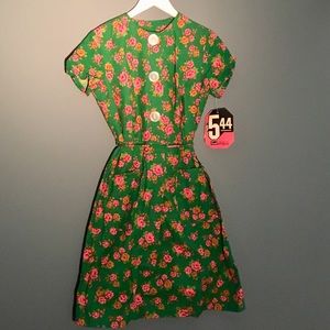 Vintage 1950s Floral Green House Dress 16.5 Size
